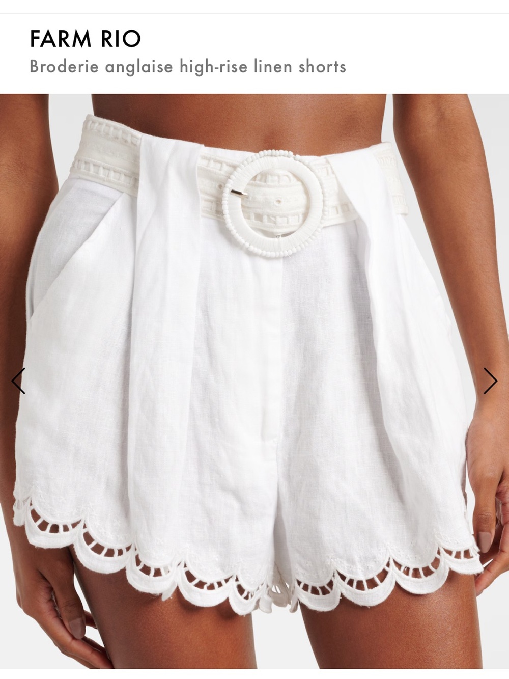 Farm Rio White Broderie Anglaise High-Rise Linen Shorts, small NWOT
